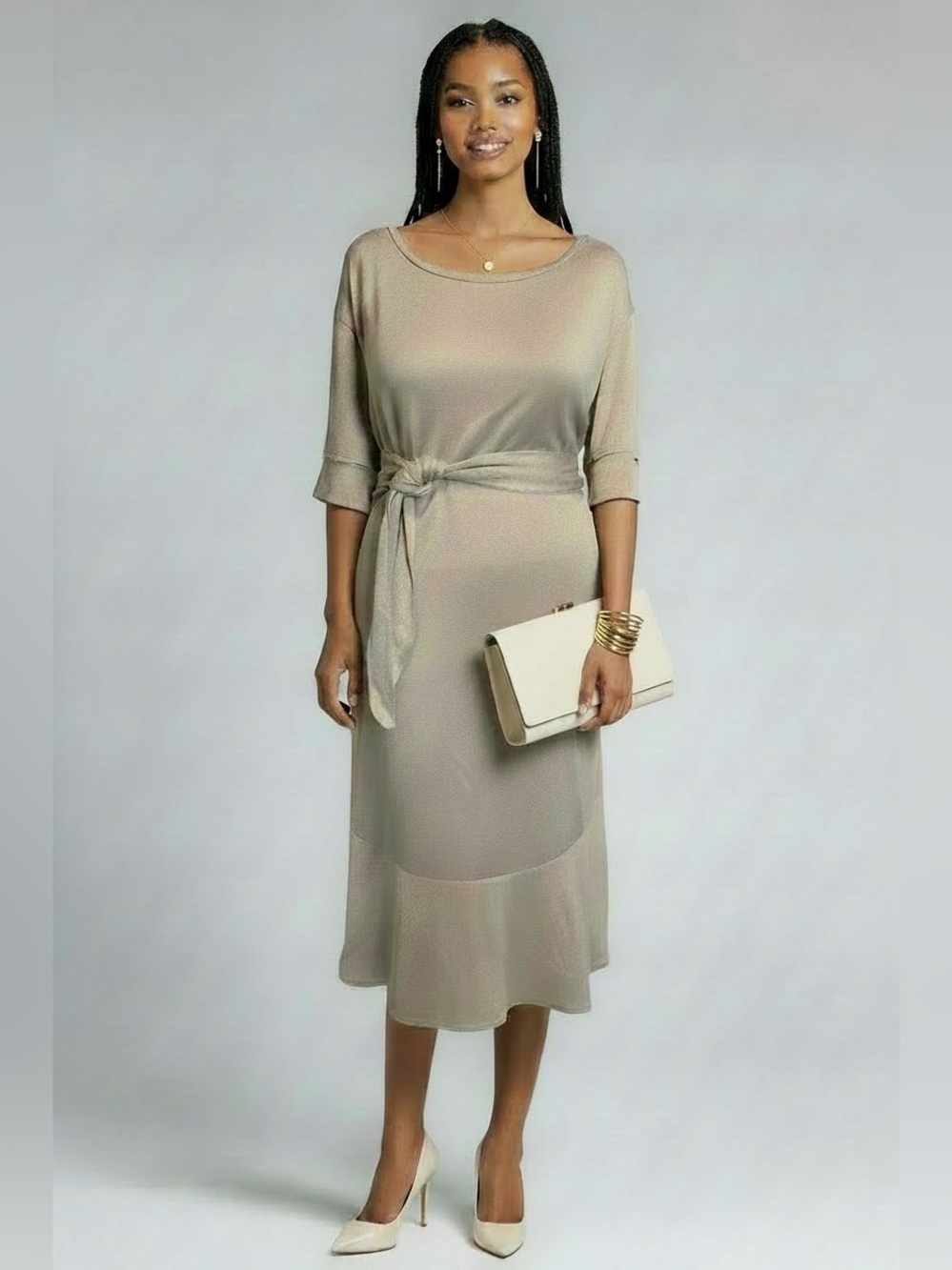 Joyfolie Beige Scandi Girl. minimalist dress Women’s size L NWT